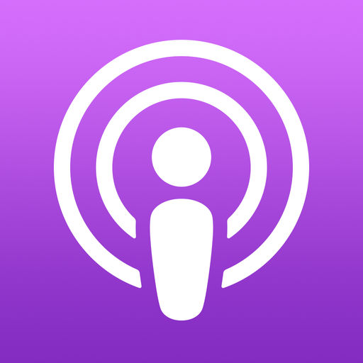 The apple podcast logo on a purple background.
